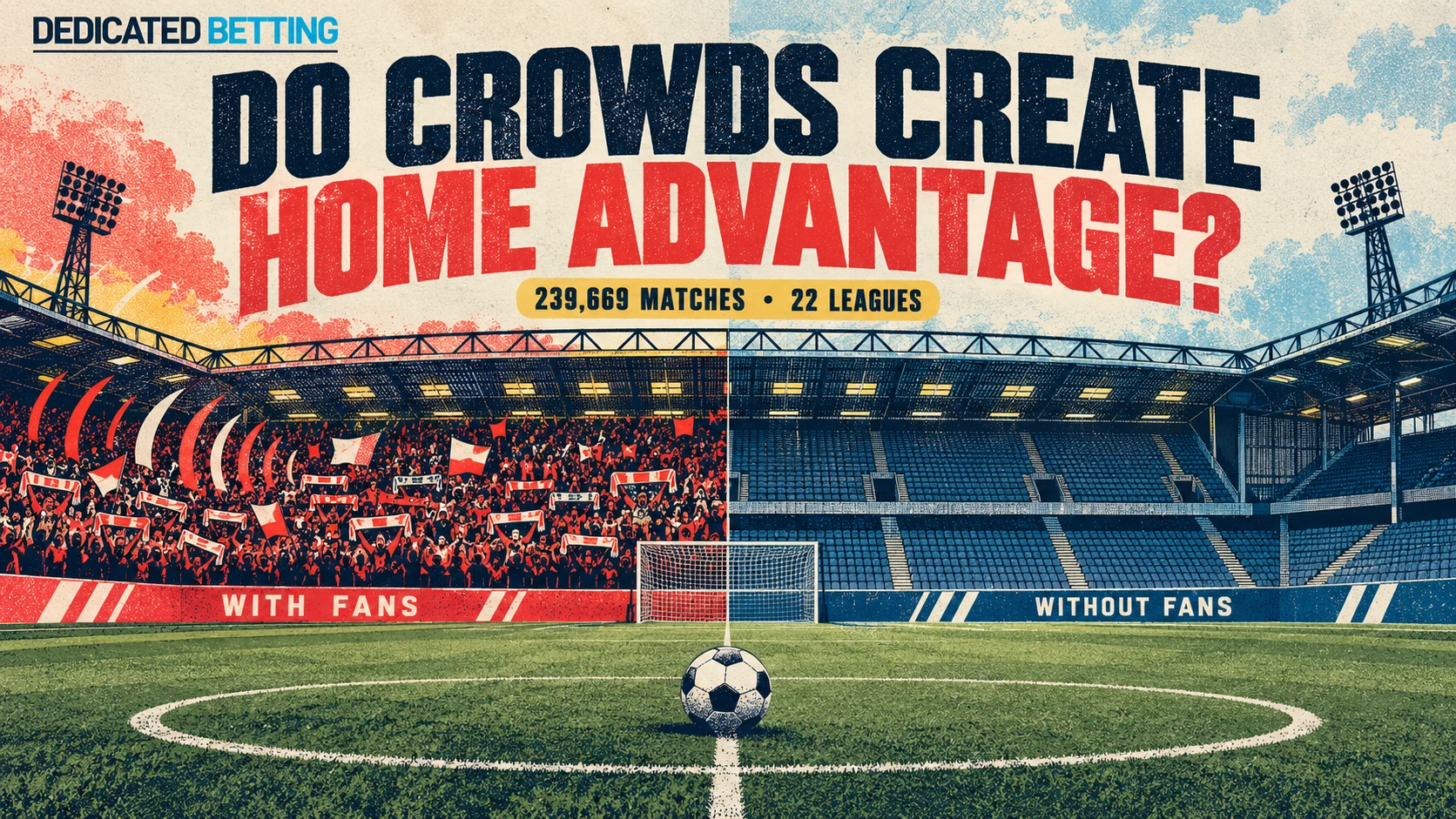 The same football stadium divided between a packed home crowd and completely empty stands