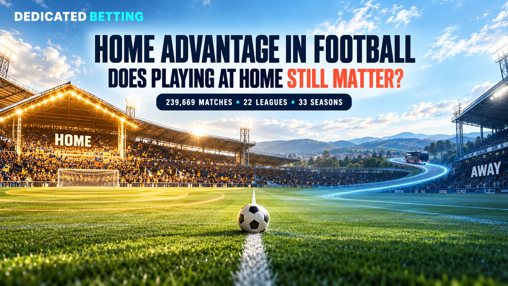 Warm home football stand facing a cooler away section connected by a travelling team route